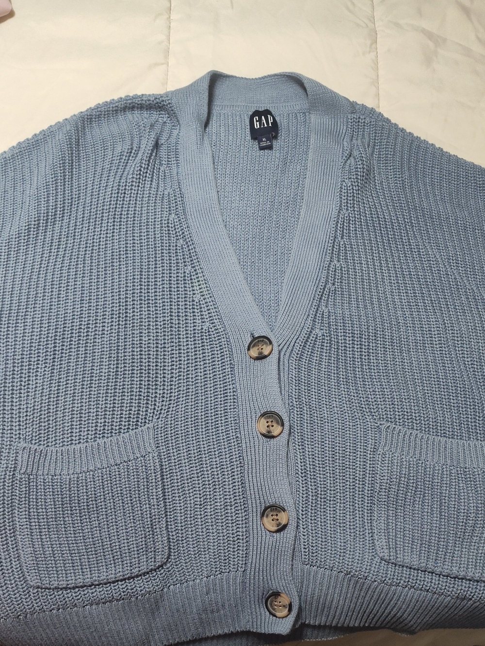 GAP Men's Pale Blue Chunky Button Cardigan